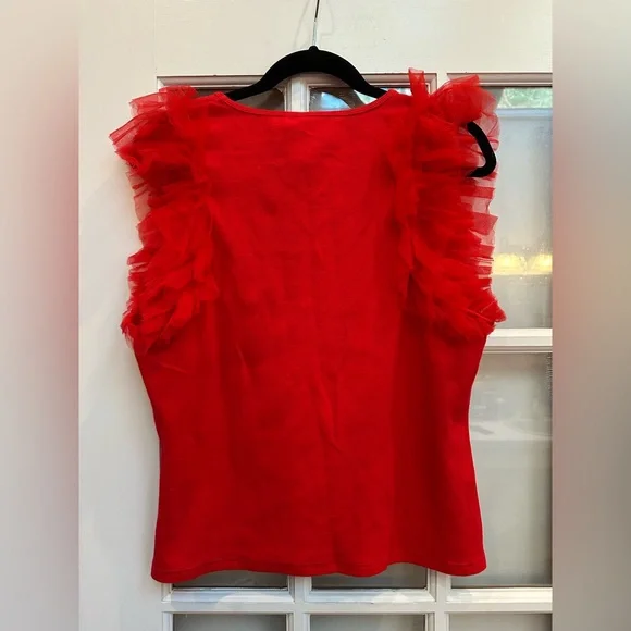 Anthropologie DOLAN Left Coast Tulle Sleeve Tank Top Blouse Red Chic Size XL - Picture 5 of 11